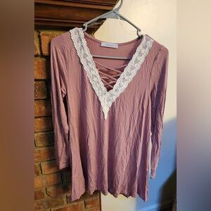 Emerald Brand Mauve Lace LS Shirt